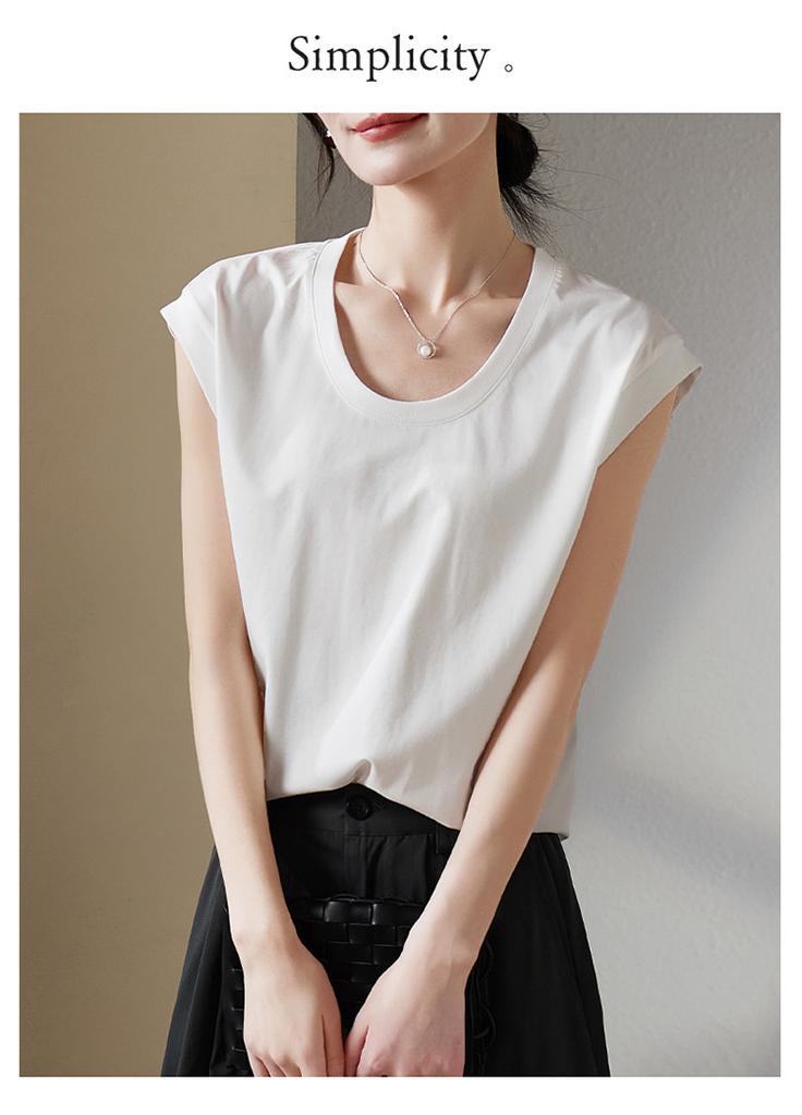U-neck Casual T-shirt for Women In 2026 Summer Fashion, Loose and Versatile, Slimming Solid Color Top