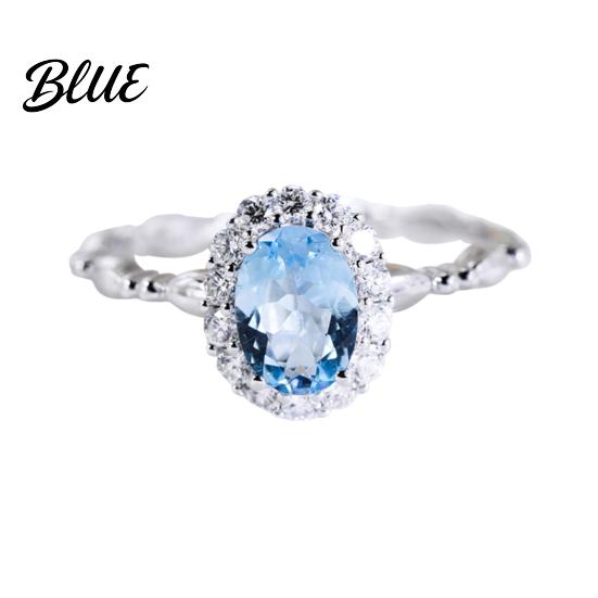 Blue Ring Rhinestone for Women Adjustable Opening Long-lasting Cubic