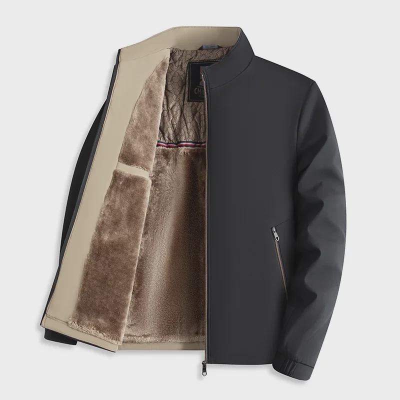 2024 Men's Winter Stand-Up Collar Jacket for Middle-Aged & Elderly, Plus Velvet, Thickened & Warm 