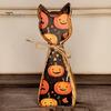 Rustic Wooden Cat Ornaments Ornament, Vintage Halloween/Flower Wood Tabletop Signs, Festive Party Table Centerpieces Distressed Animal Figurines