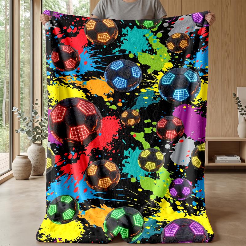 Colorful Soccer Ball Blanket Personalized Name Flannel Blanket Soft Cozy Plush Throw for Sofa Bed Lightweight Home Decor