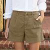 Women's Soft Cotton Linen Shorts Pockets Soft  Button Closure No Zipper Slim Fit Shorts