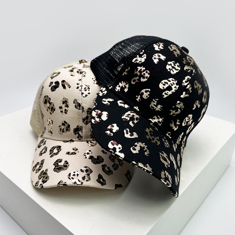 Baseball Tail Cross Criss Print Leopard Bronzing Women New Brand Latest Fresh Caps Peaked Hats Mesh Breathable Sunshade Versatile Trucker Fashion