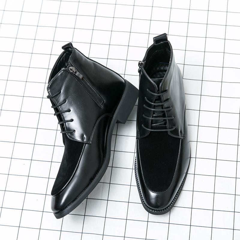 Luxury Brand Winter PU Leather Shoes Men Boots Formal Oxfords Shoes Dress Boots Chelsea Business Zip Ankle Boots Men