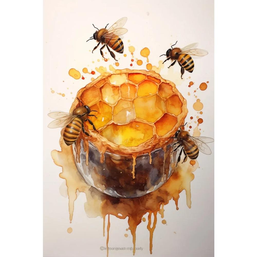 Fresh Bees Collecting Honey And Canned Honey Poster Print Wall Art Pictures Canvas Painting Living Room Bedroom Home Decor Gift