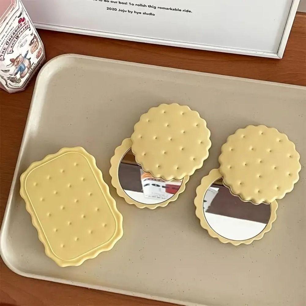 Portable Biscuit Make-Up Mirror Cheese Biscuit Design Biscuit Pocket Mirror Daily Use