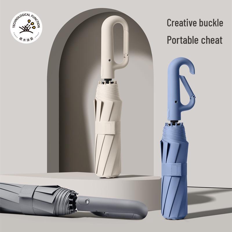 Windproof Buckle Umbrella: Automatic Sun & Rain Protection for Men & Women, Compact Folding Design