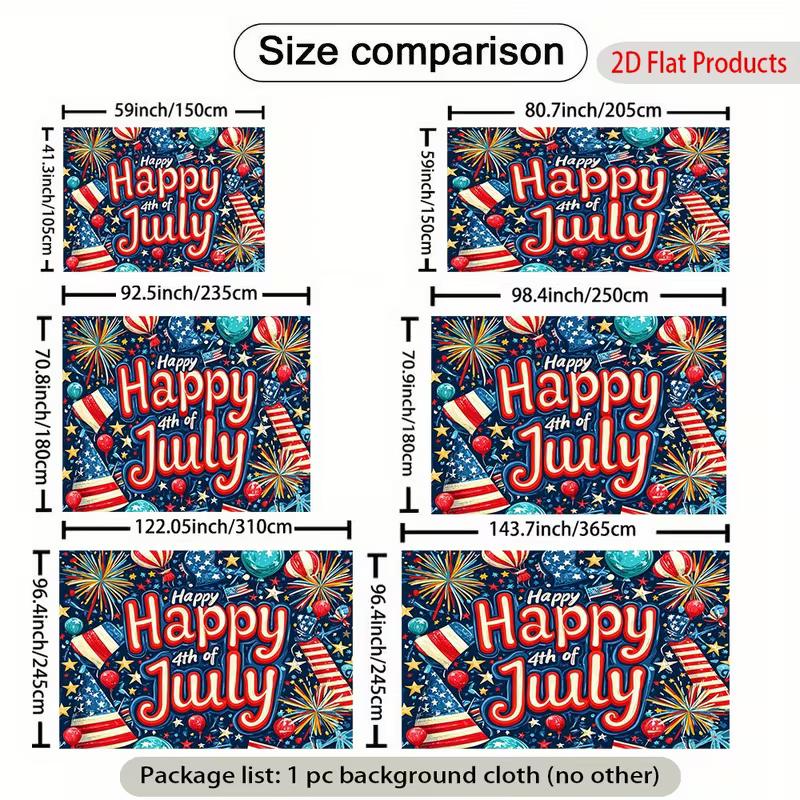 Festive Independence Day Tapestry, Bold "Happy 4th of July" Text with Fireworks, Balloons and Stars, Vibrant Patriotic Wall Art