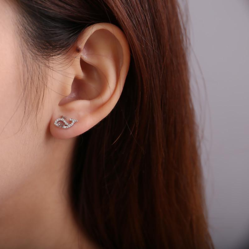 Earrings Studded with Diamonds  Small Whales  Korean Style Sweet Early Summer Earrings for Women  English  Cute Simple Fresh Ears