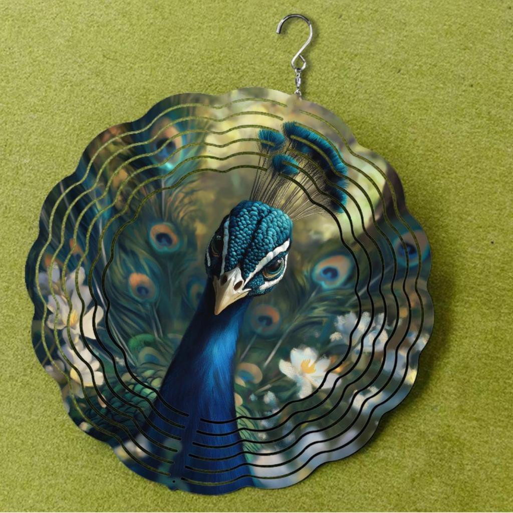 Fantasy Art Peacock Metal Wind Spinner Hanging Decor for Indoor Outdoor Garden Yard No Battery Needed Wind Chime Ornament