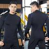 Men's High Elastic Compression Shirts Long Sleeves Sports Top for Athletic Workout Shirt Black and Blue Lines M