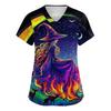 Women's V-neck Halloween Printed Short-sleeved Pocket Side-slit Protective Suit Top