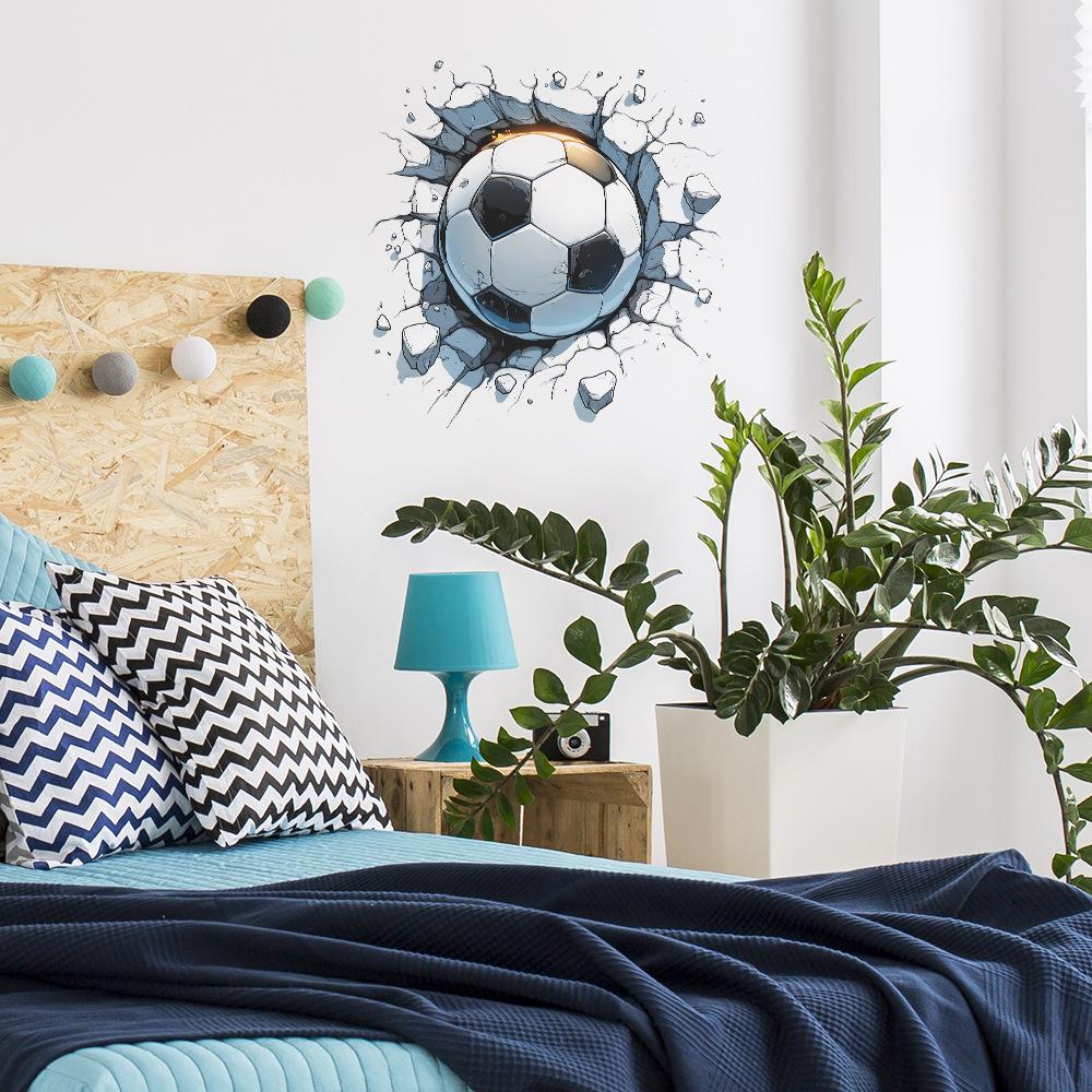 Cartoon 3D Wall-breaking Football Living Room Entrance Hall Home Wall Decoration Stickers