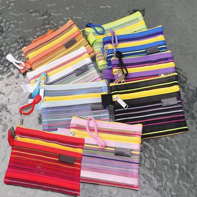 Mini Double Layer Rainbow Mesh Storage Bag ID Bank Card Driver License Organizer Pouch Portable Coin Purse Cute Wallet ZipperBag