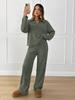 Women Striped Two Piece Loungewear Set Casual Long Sleeve Polo Collar Top and Wide Leg Pants