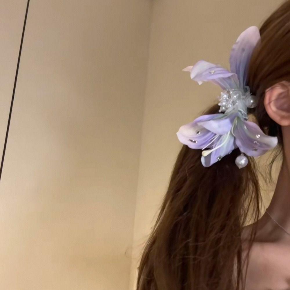 Cloth Simulation Flower Hair Claw Sweet Seaside Vacation Headwear Flower Duckbill Clip  Daily