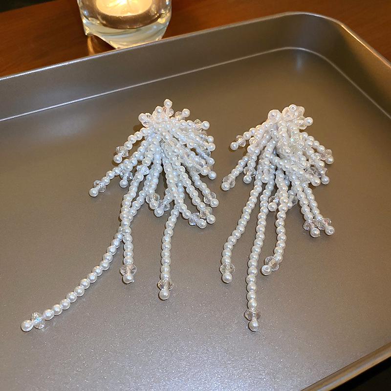 

Геометрические серьги с серебряными иглами, стразами и жемчугом - Элегантный французский ретро-стиль