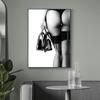 Black and White Retro Sexy Woman Briefs Canvas Poster Wine Car Nude Girls Print Painting Flower Picture for Living Room Decor
