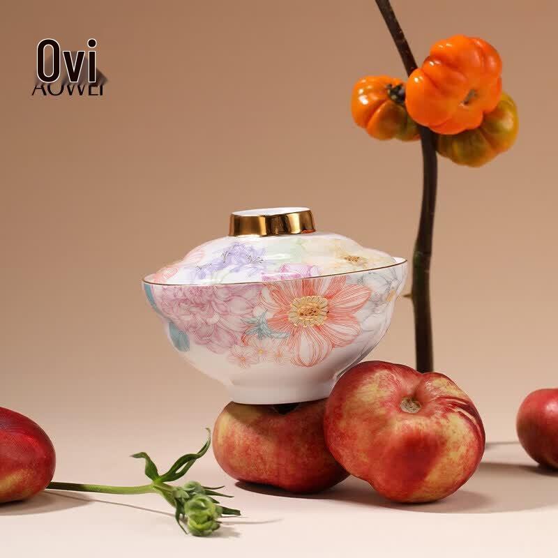 Jingdezhen Ceramic Dessert  Noodle Bowl with Lid
