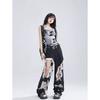 Women Gothic Black Jeans High Waist Vintage Korean Fashion Y2k Streetwear Ripped Pants Harajuku Casual Wide Leg Denim Trousers
