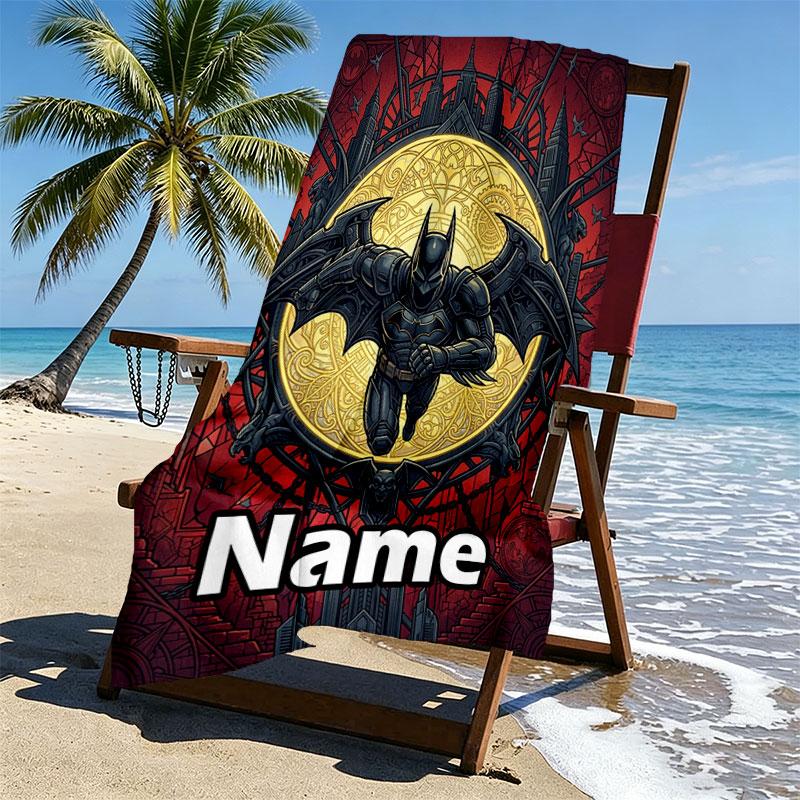 Custom Name Personalized Batman Print Beach Towel, for Trip Camping Beach Party Home Decor, Birthday Gift for Family & Friends