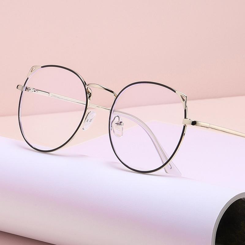 Women Myopia Glasses Ladies Cute Cat Ear Round Eyeglasses Female Fashion Full Frame Anti Blue Light Computer Eyewear 0 To -600