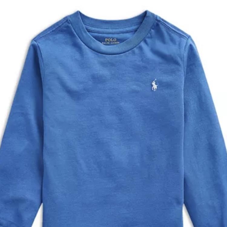 Polo Ralph Lauren Solid Color Logo Embroidered Crew Neck Casual Long Sleeve Kids Tops Blue 323854677-021