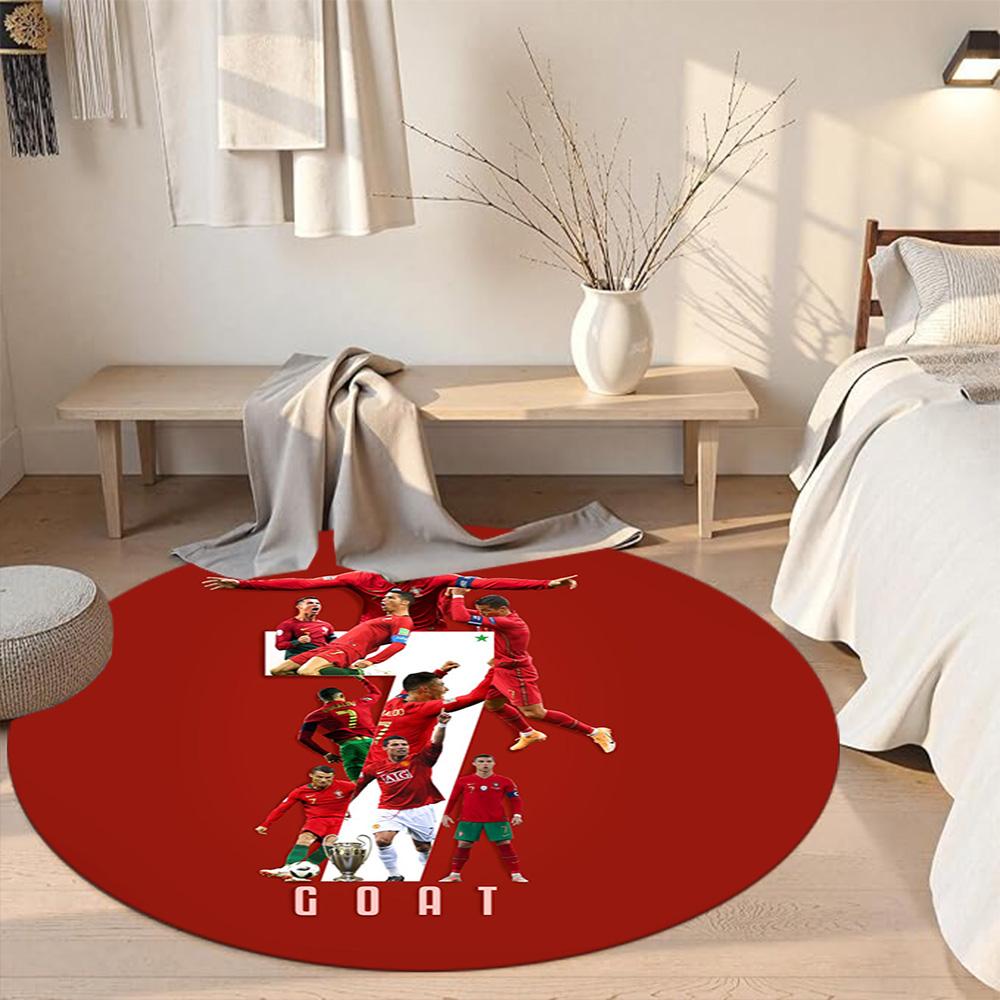 Cristiano Ronaldo Round Carpet Suitable for Decorate Room Living Rooms Entryway Balcony Anti-slip Round Rug Anime Office Decor Birthday Christmas Gift