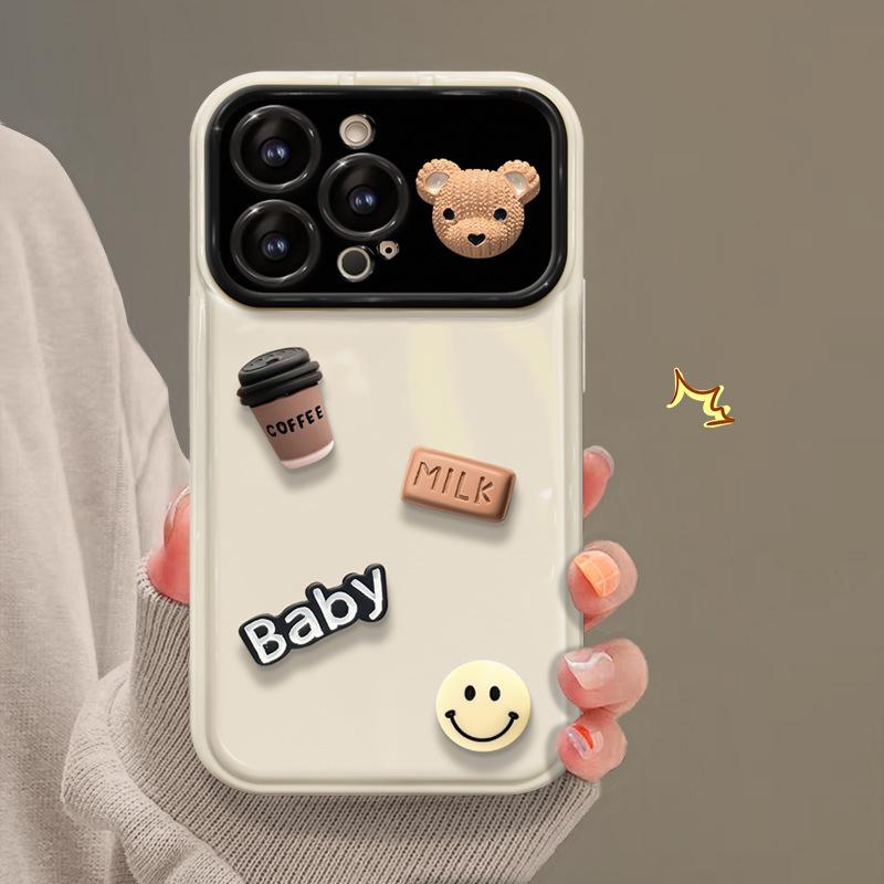 Applicable To Apple 15 Mobile Phone Case IPhone 13/14promax Coffee Bear Doll 11/12 Flip Mirror Xs Soft
