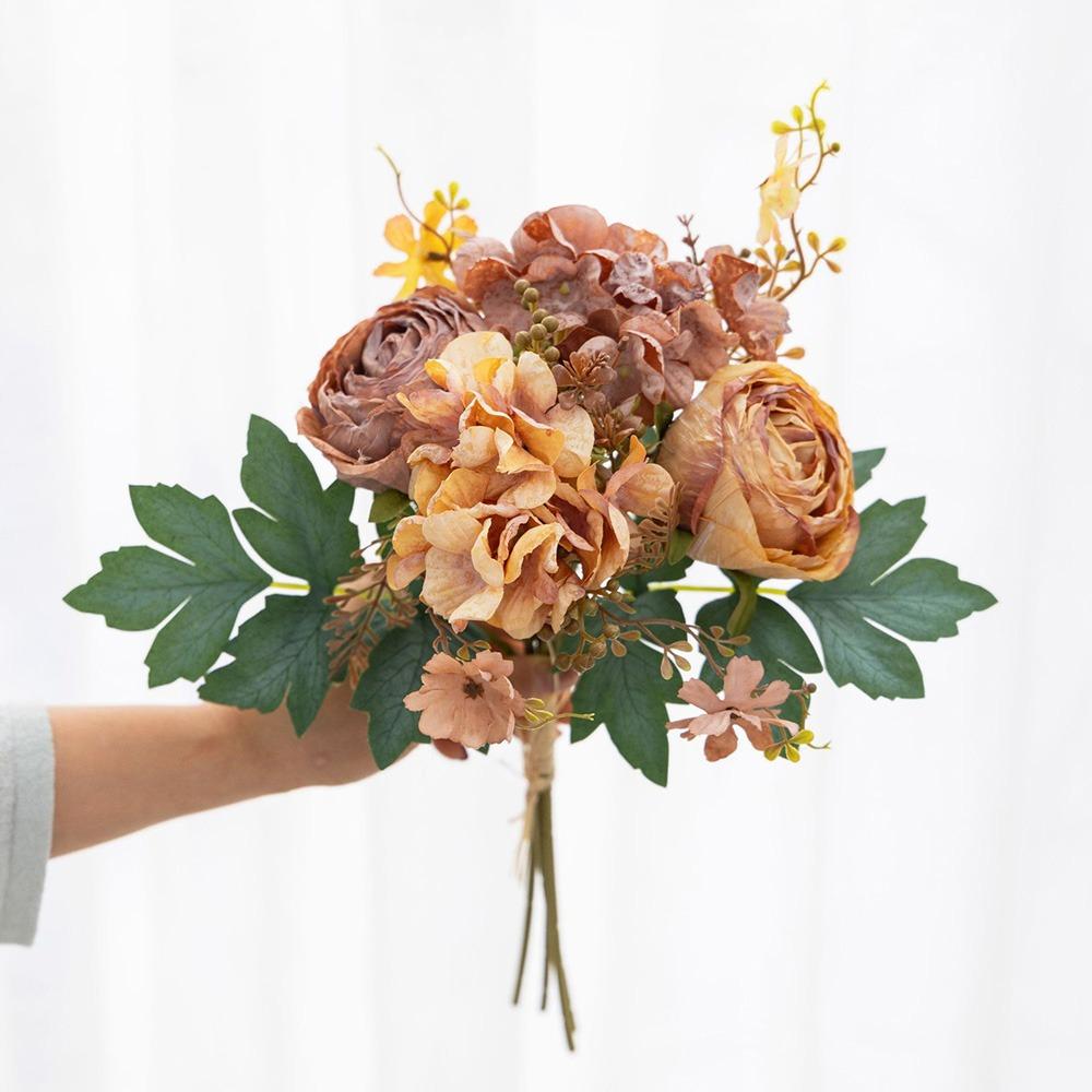 Multicolor Artificial Flower Bouquet Silk Petals Green Leaves Simulation Hydrangea Photo Props Accessories Decorative Flower