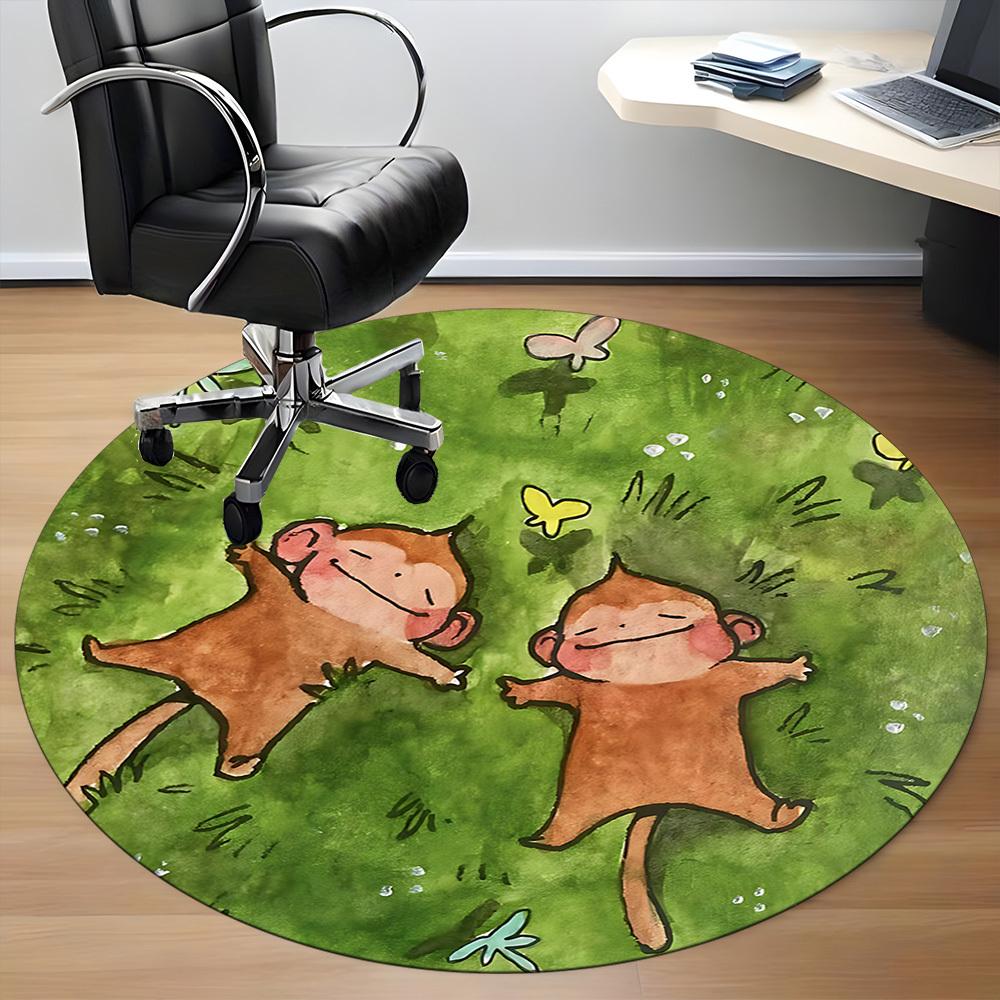 1PC Monkey Grass Office Round Area Rug, Mat Suitable ForOffice, Under Office Chairs Bedroom Living Room Home Decor, Room Deco