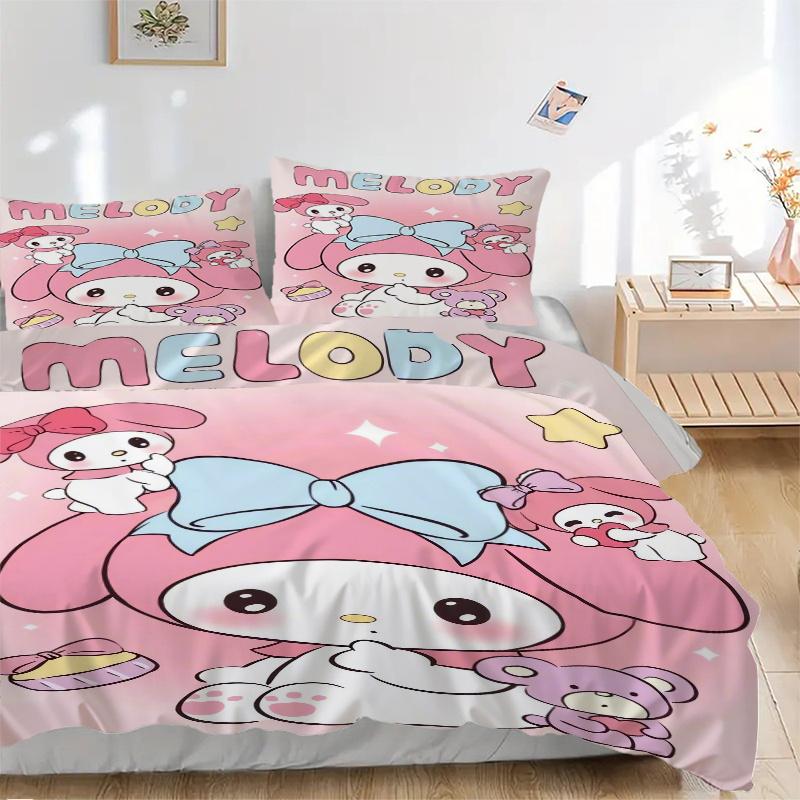 

3 шт. Розовый Милый Набор Постельного Белья с Принтом My Melody Sanrio, Мягкое и Удобное Пододеяльник для Спальни, Гостевой Комнаты (Не включено).W070 135x200cm
