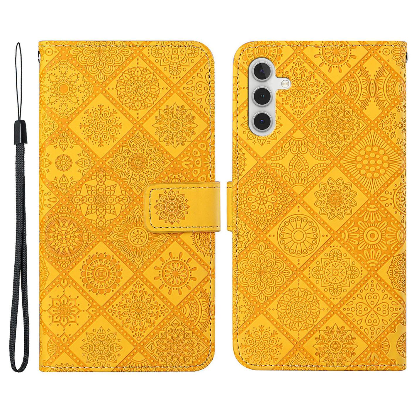

For Samsung Galaxy S24+ Case PU Leather Wallet Imprinted Phone Cover Yellow