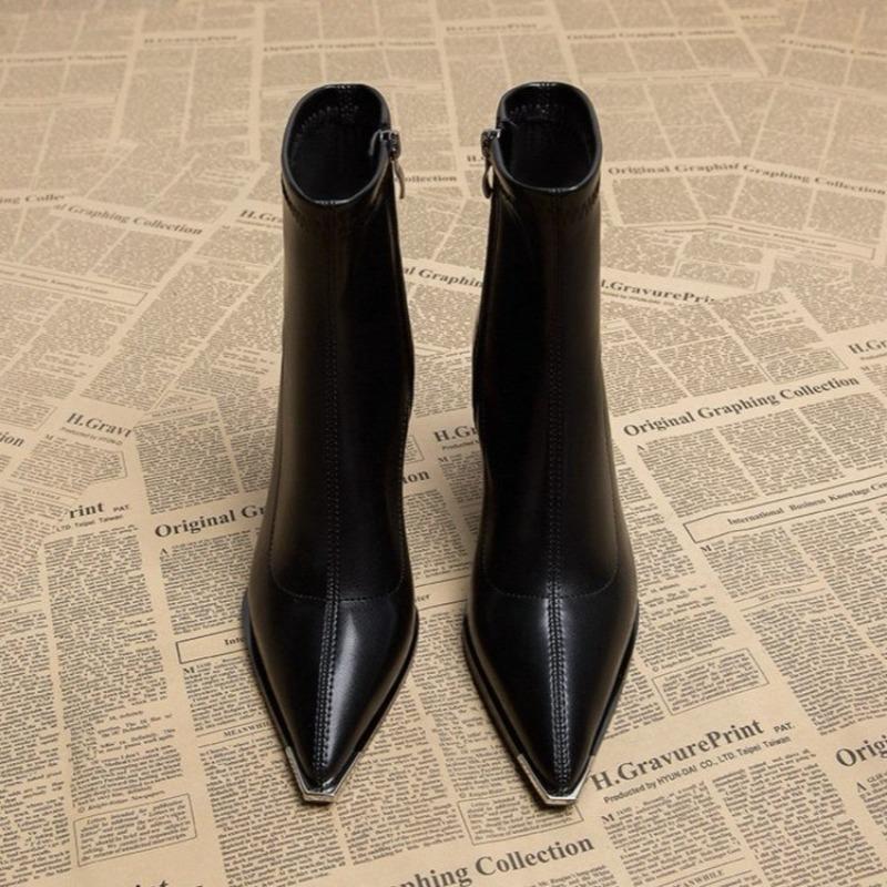 Pointed Toe Women's Ankle Boots Fashion Back Zippers Short Botas Ladies Elegant Square High Heel Winter Women's Footwear 2025