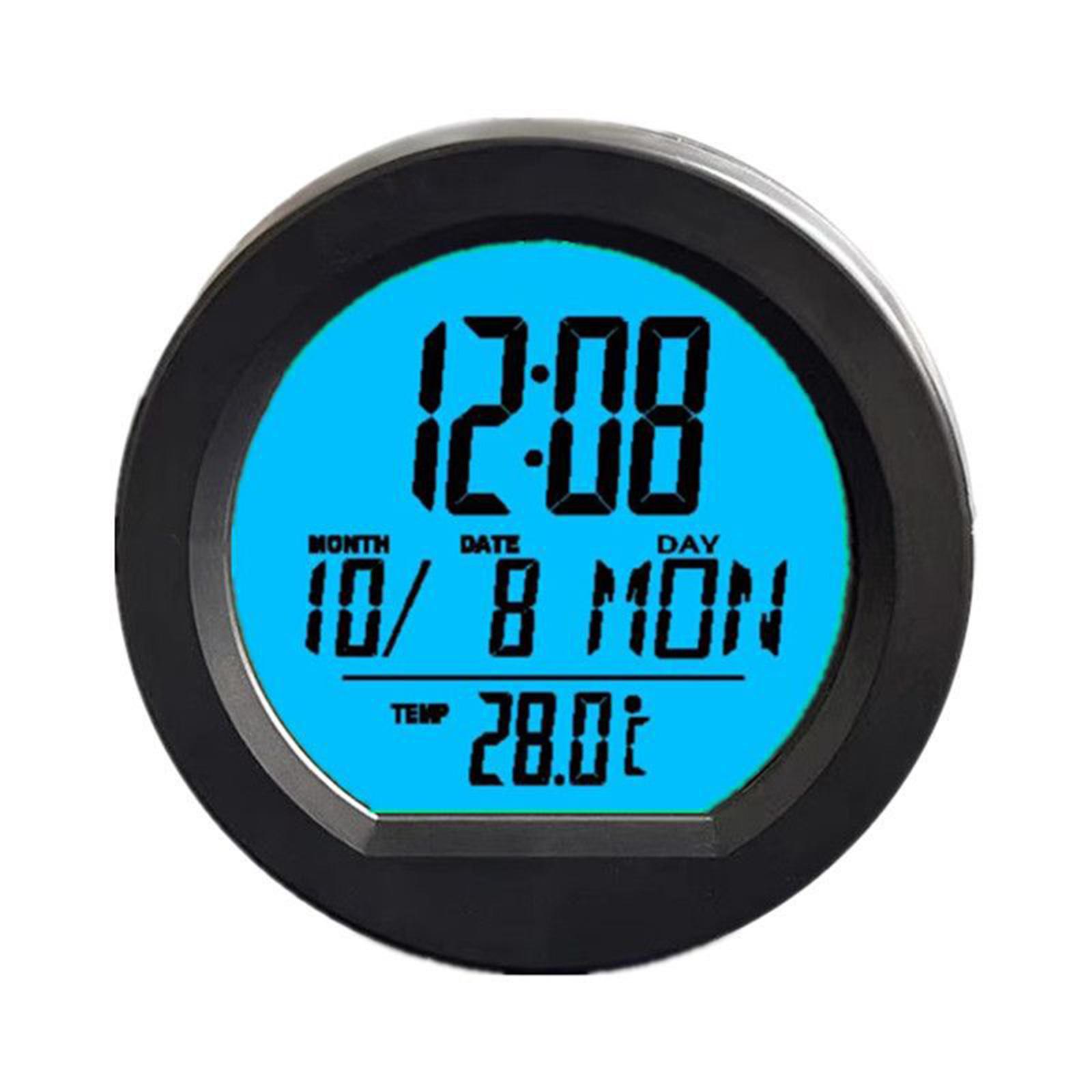 Solar Powered Date Week Clock Car Digital Clock Adhesive Round Clock with Temperature Display Backlit Clock 1