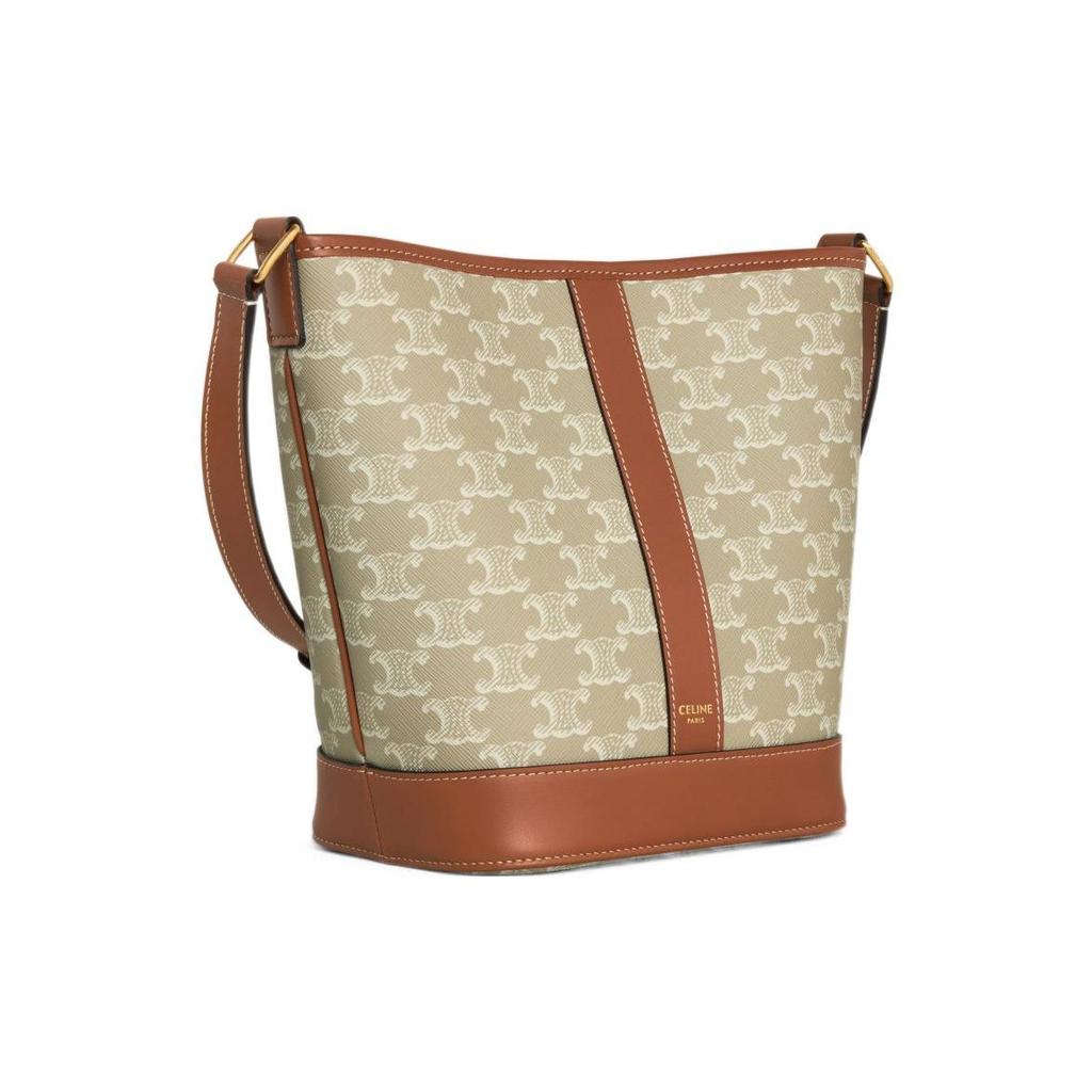 Celine Borsa a secchiello in tela e pelle con monogramma Triomphe da donna Beige Marrone 191442FLC-02GR