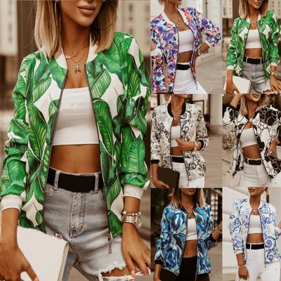 Women's Fashion Long Sleeve Zipper Printed Casual Short Jacket Coatwear