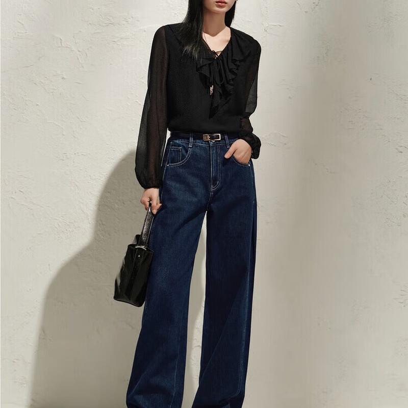 

Annacau Women s Retro Denim Pleated Wide-Leg Cotton Jeans XL