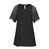 Women Casual Short Sleeve T Shirt Top Solid Color Lace Round Neck Stitching Fashion Tee