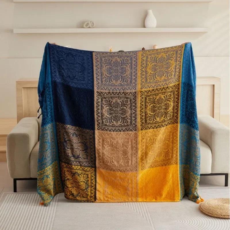 

Bohemian Sofa Cover Double Use Beds Blanekets Throw Blanket Picnic Mat with Tassel Sofa Bed Universal Decorative fundas de sofá 150x190cm синій