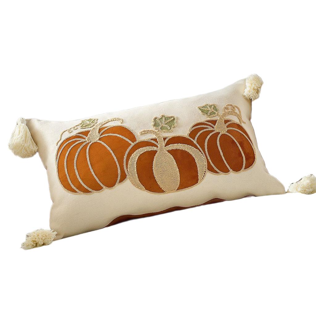 Halloween Pumpkin Embroidered Throw Pillow Cover For Sofa Living Room Outdoor Garden Decor Polyester Cushion Case