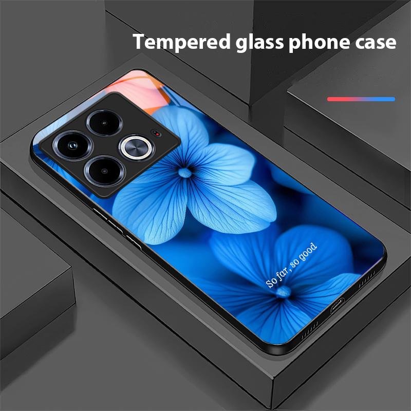 Blue Flower Element For Infinix Note 40 4G 30i 12 G96 Smart 8 Hot 9 Play 10 11S 12 20i 50 Pro Plus 5G Tempered Glass Phone Case