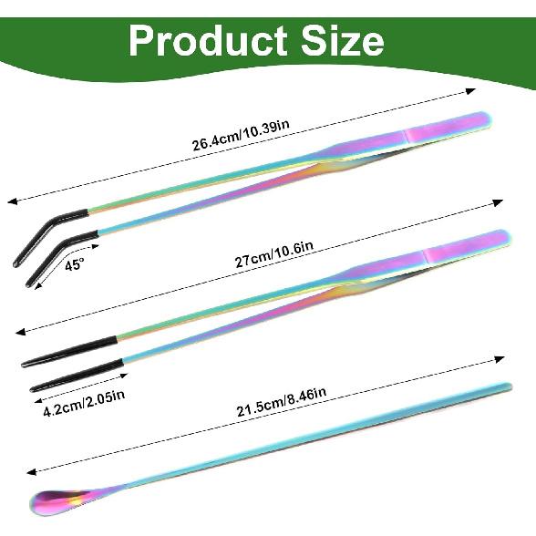 3PCS Stainless Steel Reptile Feeding Tongs, Reptile Tweezers Set with 10.6" Straight & Curved Rubber Tips, Feeding Tongs for Reptiles and Feeding