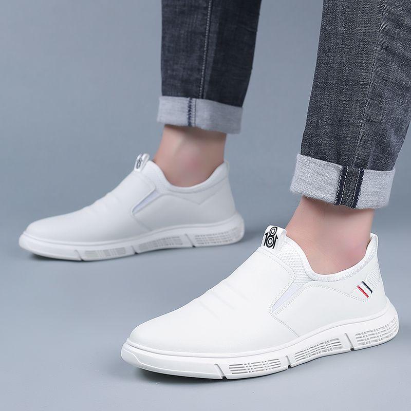 

Casual leather shoes autumn new men s casual comfortable sports leather shoes trendy shoes Korean version trendy one-pedal men s shoes 44 білий