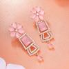 Estele Women's Shimmering Cubic Zirconia Mint Pink Stone Rose Gold Earrings