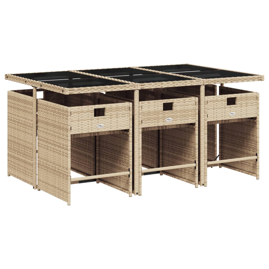 Vidaxl 7-Cz. Garden Furniture Set With Cushions, Beige, Poly Rattan