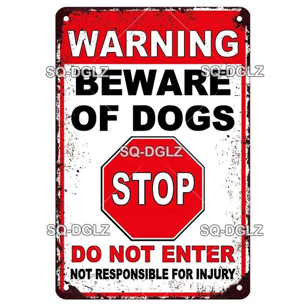 Warning Vintage Metal Sign Beware of Dog Tin Sign Shop Metal Plaque Decoration Plate Decor For Pub Bar Wall Decor Poster Gift