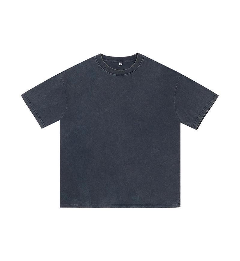 250G Pure Cotton Distressed Short Sleeve Tee, American Retro Style, Teen White Ink DTG Print, Washed Look