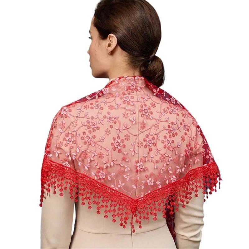 

Elegant Lace Head Wrap Sheer Flower Headscarf for Women Otudoor Sun Protections красный