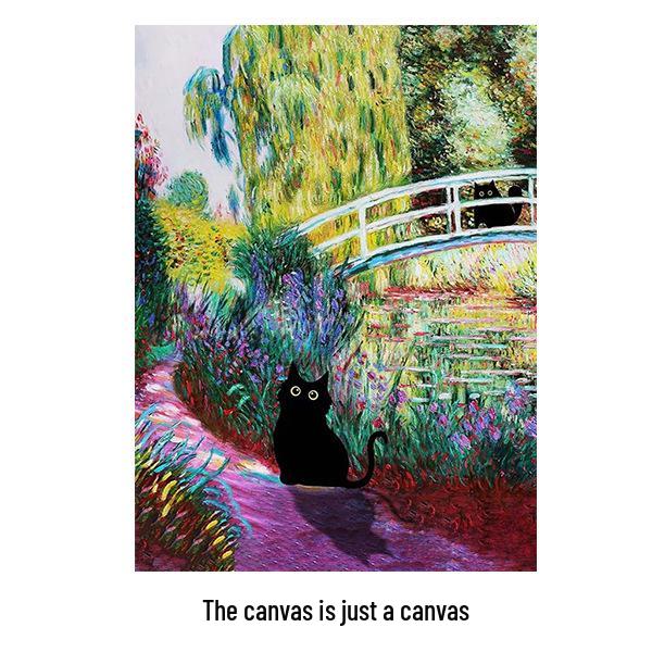 Water Lily & Starry Night Abstract Cat Art: Colorful Wall Hanging for Bedroom & Living Room